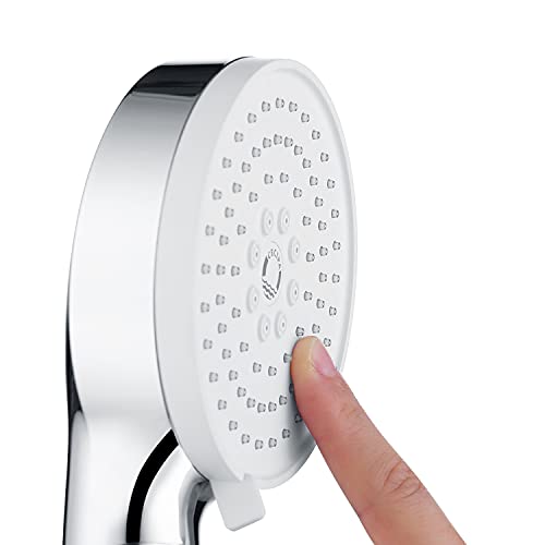 CECIPA Alcachofa Ducha con Manguera 1,5 m, Cabezal de ducha con botón de parada de agua, Alcachofa Ducha alta presión con rotación de 360 ° extraíble, Alcachofa de ducha antical, 3 Tipos de Chorro