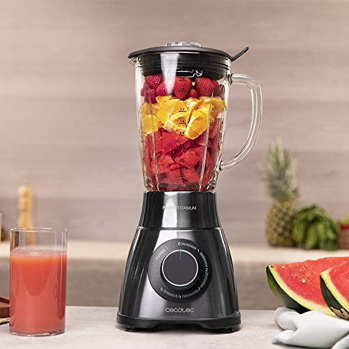 Cecotec Batidora Vaso Power Black Titanium 1500 PerfectMix. Potencia 1500 W, Cuchilla de 8 Hojas con Recubrimiento Titanio Negro, Capacidad 1,8 litros, Incluye Filtro licuados