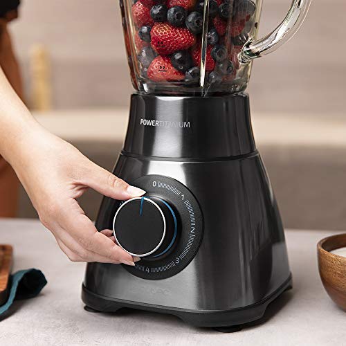 Cecotec Batidora Vaso Power Black Titanium 1500 PerfectMix. Potencia 1500 W, Cuchilla de 8 Hojas con Recubrimiento Titanio Negro, Capacidad 1,8 litros, Incluye Filtro licuados