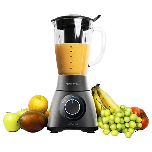 Cecotec Batidora Vaso Power Black Titanium 1500 PerfectMix. Potencia 1500 W, Cuchilla de 8 Hojas con Recubrimiento Titanio Negro, Capacidad 1,8 litros, Incluye Filtro licuados