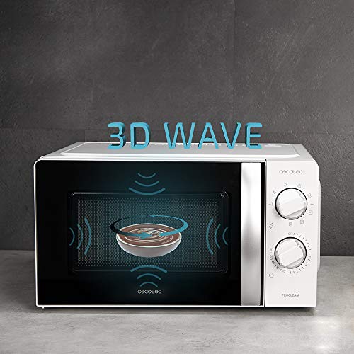Cecotec Microondas con Grill ProClean 2110. 700W con 6 Niveles de Potencia, Capacidad 20 L, Función Grill, Tecnología 3DWave, Modo Descongelación, Temporizador hasta 30mins