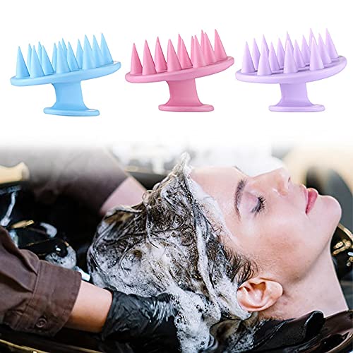 Cepillo de champú, cepillo de lavado para cabello seco y mojado, masajeador de cabeza con cerdas de silicona suave, pelo limpio, reduce la caspa (morado)