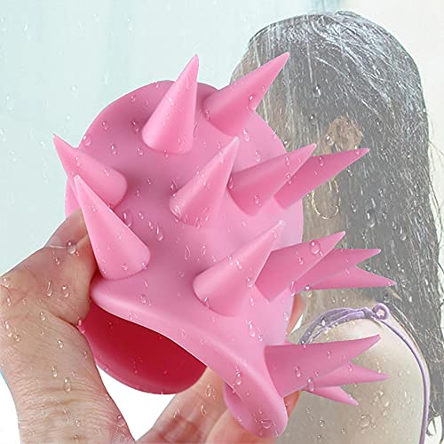 Cepillo de champú, cepillo de lavado para cabello seco y mojado, masajeador de cabeza con cerdas de silicona suave, pelo limpio, reduce la caspa (morado)