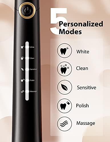 Cepillos de Dientes Electricos ( Pack de 2 ), Cepillo Dientes Sónico con 12 Cabezas de Cepillo 2 Estuche de Viaje , 5 Modos, Carga 4 Horas por 30 Días, IPX7 Impermeable, Rosa/Negro