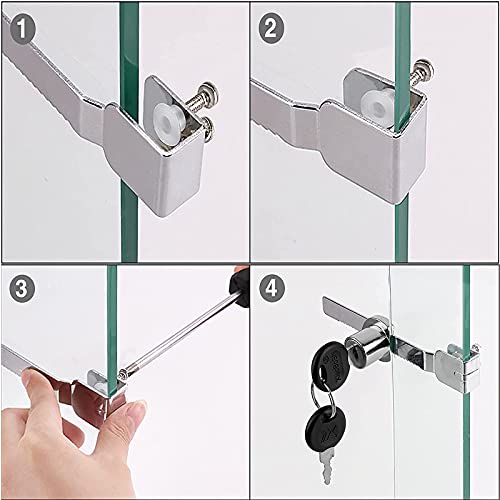 Cerradura Puerta Cristal,4 Piezas Puertas Correderas de Cristal Cerradura,Cerradura Puerta Cristal, Sin Taladrar,Reptile Terrario Vitrina Vitrina Deslizante de Cristal Puerta Cerradura,Trae 8 Llaves