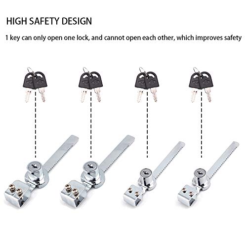 Cerradura Vitrina Cristal, 4pcs Cerradura Vitrina Corredera + 8 llave, Cerradura Vitrina Puerta Cristal, Cerradura Vitrina Terrario de Reptile Vivarium, Cerradura Correderas Puertas Cristal