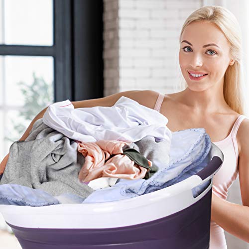 Cesto de lavandería premium, plegable e impermeable | XXL con volumen 76 L | Dimensiones (L x A x H) 62.5 x 45.0 x 27.0 cm (H: 6.5 cm plegado) | Caja de Lavandería (morado)