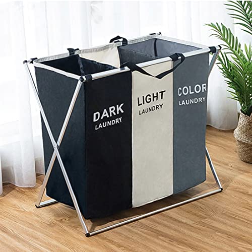 Cesto Ropa Triple Compartimento para Ropa Sucia Colada Almacenamiento Color Blanco Grises Negros Gran Capacidad Resistente Cesta Lavandería Mueble 60*30*60 Cm