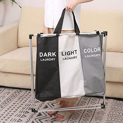 Cesto Ropa Triple Compartimento para Ropa Sucia Colada Almacenamiento Color Blanco Grises Negros Gran Capacidad Resistente Cesta Lavandería Mueble 60*30*60 Cm