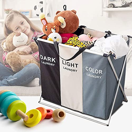Cesto Ropa Triple Compartimento para Ropa Sucia Colada Almacenamiento Color Blanco Grises Negros Gran Capacidad Resistente Cesta Lavandería Mueble 60*30*60 Cm