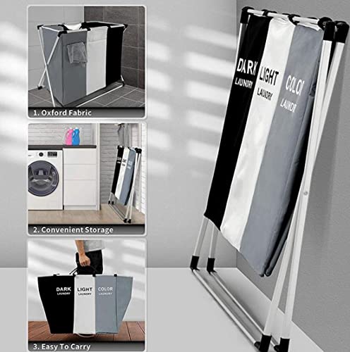 Cesto Ropa Triple Compartimento para Ropa Sucia Colada Almacenamiento Color Blanco Grises Negros Gran Capacidad Resistente Cesta Lavandería Mueble 60*30*60 Cm