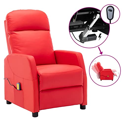 CGTOLOS Sillón de Masaje eléctrico, Sillón Masajeador, Hogar Sillón Relax, Sillón Reclinable, Sillón Tapizado, reclinable Piel sintética Rojo Tinto