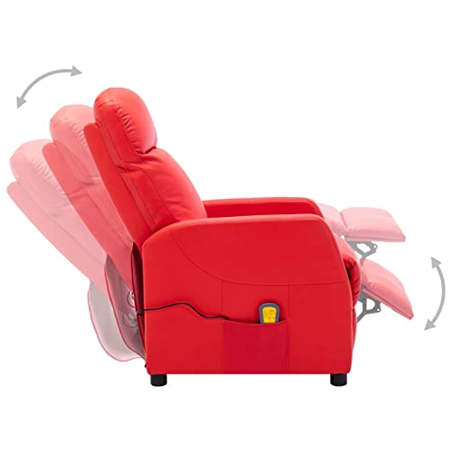 CGTOLOS Sillón de Masaje eléctrico, Sillón Masajeador, Hogar Sillón Relax, Sillón Reclinable, Sillón Tapizado, reclinable Piel sintética Rojo Tinto