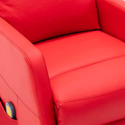 CGTOLOS Sillón de Masaje eléctrico, Sillón Masajeador, Hogar Sillón Relax, Sillón Reclinable, Sillón Tapizado, reclinable Piel sintética Rojo Tinto