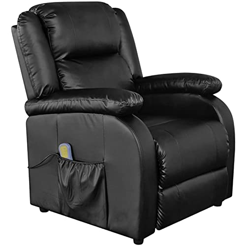 CGTOLOS Sillón de Masaje, Hogar Sillón Relax, Sillón Relax, Sillón Reclinable, Butaca Sillón, de Cuero sintético Negro