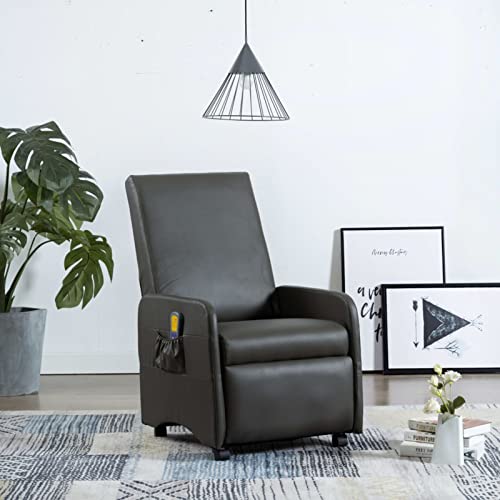 CGTOLOS Sillón de Masaje, reclinable de Cuero, Sillón Masajeador, Ideal Gente Mayor, Sillón Tapizado, Butaca Salón, sintético Gris