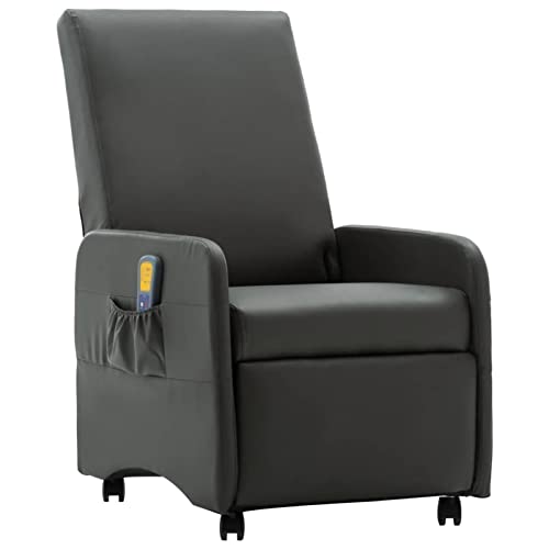 CGTOLOS Sillón de Masaje, reclinable de Cuero, Sillón Masajeador, Ideal Gente Mayor, Sillón Tapizado, Butaca Salón, sintético Gris