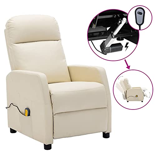 CGTOLOS Sillón de Masaje, reclinable eléctrico, Hogar Sillón Relax, Sillón Reclinable, Sillón Masaje Relax, de Piel sintética Crema