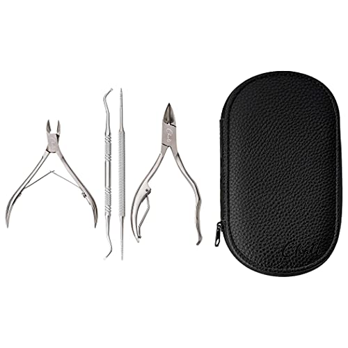 Chali® Kit Pedicura 4 Pcs con Estuche - Alicates Uñas grande 11cm/ pequeño 9,5cm, Lima y Levantador Uñas Encarnadas - Podologia Herramientas Acero Inoxidable