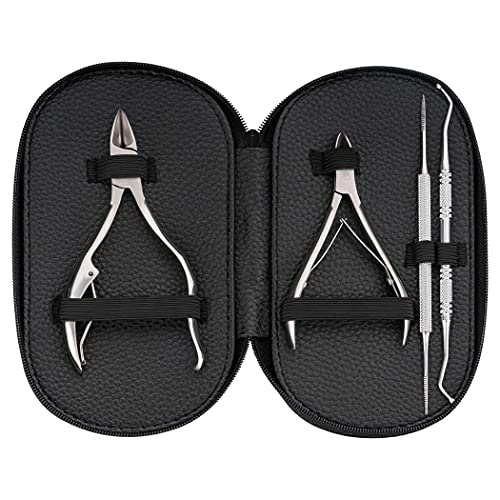 Chali® Kit Pedicura 4 Pcs con Estuche - Alicates Uñas grande 11cm/ pequeño 9,5cm, Lima y Levantador Uñas Encarnadas - Podologia Herramientas Acero Inoxidable