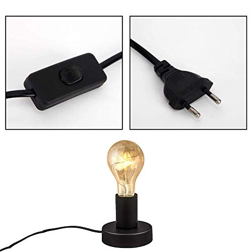 Chao Zan lámpara de mesa con interruptor de cable lámpara de cabecera E27 Portalámparas adaptador de casquillo LED soporte E27 redonda Lámpara de noche para Dormitorio sala de estar oficina, negra