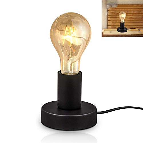 Chao Zan lámpara de mesa con interruptor de cable lámpara de cabecera E27 Portalámparas adaptador de casquillo LED soporte E27 redonda Lámpara de noche para Dormitorio sala de estar oficina, negra