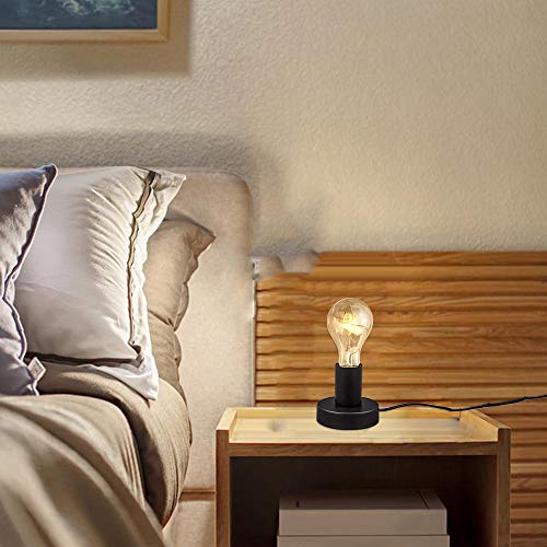 Chao Zan lámpara de mesa con interruptor de cable lámpara de cabecera E27 Portalámparas adaptador de casquillo LED soporte E27 redonda Lámpara de noche para Dormitorio sala de estar oficina, negra