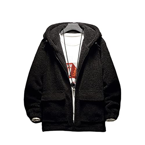 Chaqueta Hombre cálida cómoda Moda Casual otoño e Invierno Nueva Chaqueta de Punto con Cremallera Informal Grande Chaqueta Suelta con Capucha de Color sólido Hombre