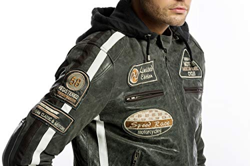 Chaqueta Moto Hombre en Cuero Urban Leather '58 GENTS' | Chaqueta Cuero Hombre | Cazadora de Moto de Piel de Cordero | Armadura Removible para Espalda, Hombros y Codos Aprobada CE |Breaker | L