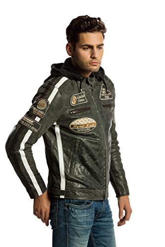Chaqueta Moto Hombre en Cuero Urban Leather '58 GENTS' | Chaqueta Cuero Hombre | Cazadora de Moto de Piel de Cordero | Armadura Removible para Espalda, Hombros y Codos Aprobada CE |Breaker | L
