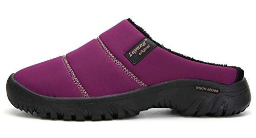 ChayChax Invierno Zapatillas de Estar por Casa para Mujer Hombre Memoria Espuma Pantuflas Antideslizante Impermeable Zapatilla de Interior Exterior Forro Calentar Zuecos, Morado-A, 39 EU