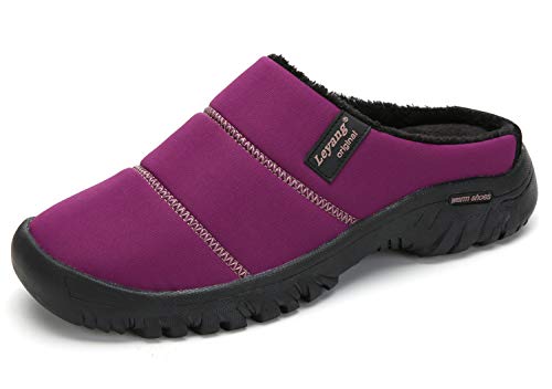 ChayChax Invierno Zapatillas de Estar por Casa para Mujer Hombre Memoria Espuma Pantuflas Antideslizante Impermeable Zapatilla de Interior Exterior Forro Calentar Zuecos, Morado-A, 39 EU