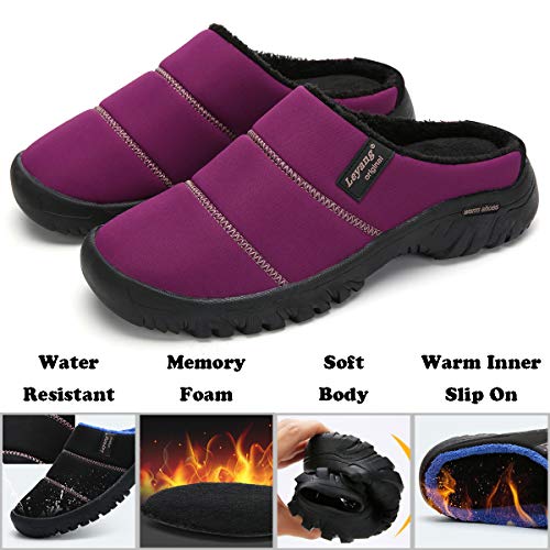 ChayChax Invierno Zapatillas de Estar por Casa para Mujer Hombre Memoria Espuma Pantuflas Antideslizante Impermeable Zapatilla de Interior Exterior Forro Calentar Zuecos, Morado-A, 39 EU