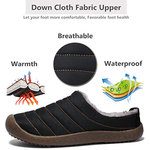 ChayChax Zapatillas de Estar por Casa Hombre Mujer Invierno Pantuflas Cálidas con Pelusa Forro Zapatos para Exterior e Interior Impermeable Antideslizante,Negro -1, 48 EU