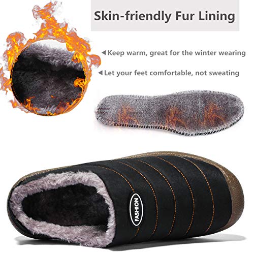 ChayChax Zapatillas de Estar por Casa Hombre Mujer Invierno Pantuflas Cálidas con Pelusa Forro Zapatos para Exterior e Interior Impermeable Antideslizante,Negro -1, 48 EU