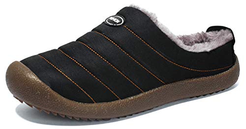 ChayChax Zapatillas de Estar por Casa Hombre Mujer Invierno Pantuflas Cálidas con Pelusa Forro Zapatos para Exterior e Interior Impermeable Antideslizante,Negro -1, 48 EU