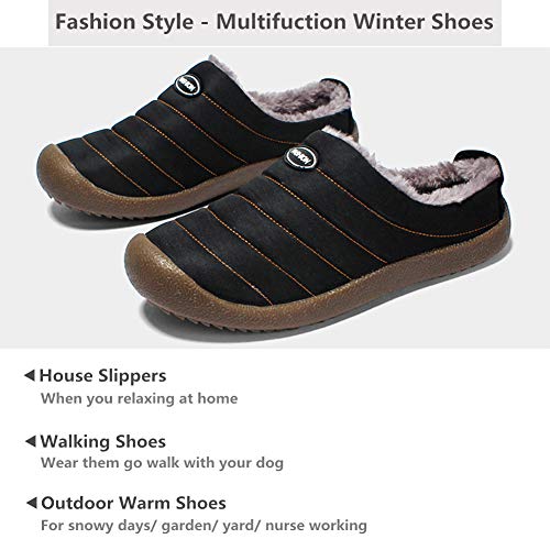 ChayChax Zapatillas de Estar por Casa Hombre Mujer Invierno Pantuflas Cálidas con Pelusa Forro Zapatos para Exterior e Interior Impermeable Antideslizante,Negro -1, 48 EU