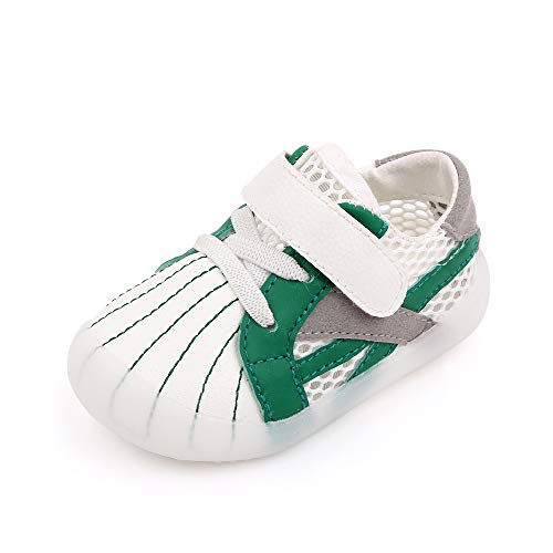 Cheerful Mario Zapatillas de Cuero Bebé Niño Niña (1-3 años) Primeros Pasos Zapatos Infantiles Niños Pequeños Suela Flexible Transpirable Verde 20 EU