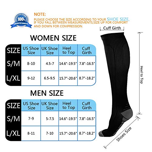 Cheeroyal Calcetines de compresión de 20 a 30 mmHg para hombres y mujeres, ideales para recuperación, enfermeros, correr, maternidad, embarazo, vuelos, viajes, deportes (6+18, S-M)
