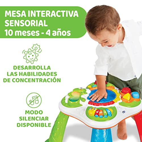 Chicco Mesa Descubrimiento Sensorial Infantil, Mesa de Actividades Interactiva con 5 Zonas Sensoriales, Juego Educativo Electrónico con Luces y Sonido – Juguete para Bebés de 10 Meses a 4 Años