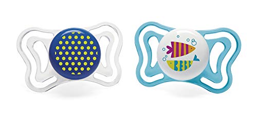 Chicco PhysioForma Light, Chupete 16-36 Meses, 2 Piezas, Chupetes con Tetina de Silicona, Ayuda a la Respiración Fisiológica y Favorece el Desarrollo Correcto de la Boca, Colores Surtidos, Azul