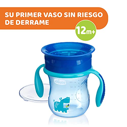 Chicco Vaso Infantil Perfect, Vaso Antiderrame de 200 ml, Vaso Aprendizaje para Bebés +12 Meses para Aprender a Beber, con Válvula de Silicona y Asas Extraíbles, sin BPA ,Color Azul