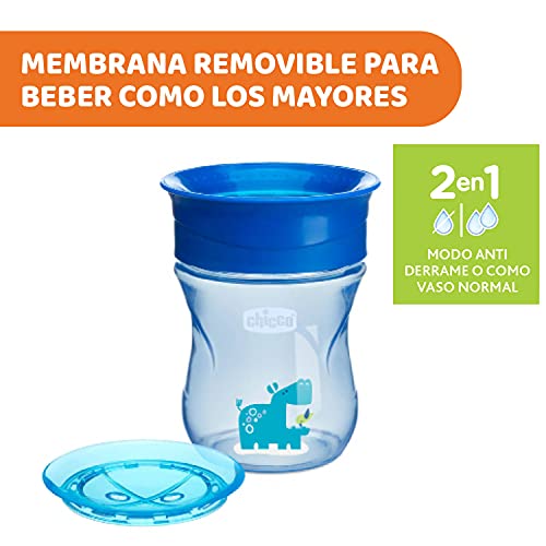 Chicco Vaso Infantil Perfect, Vaso Antiderrame de 200 ml, Vaso Aprendizaje para Bebés +12 Meses para Aprender a Beber, con Válvula de Silicona y Asas Extraíbles, sin BPA ,Color Azul