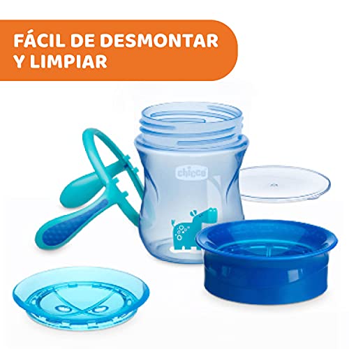 Chicco Vaso Infantil Perfect, Vaso Antiderrame de 200 ml, Vaso Aprendizaje para Bebés +12 Meses para Aprender a Beber, con Válvula de Silicona y Asas Extraíbles, sin BPA ,Color Azul