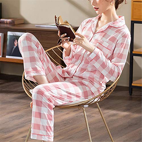 Chickwin Pijama de Manga Larga con Botones para Mujer Estilo Japones Tartán Ropa de Dormir Invierno Dos Piezas - Suave Cómodo Casual Mujer Chandal Pjs Regalo Navidad (Rosado,M)