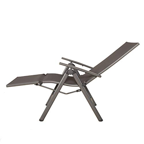 Chicreat - Silla de relax de aluminio Korfu con reposabrazos, 73 x 60 x 114 cm, Gris
