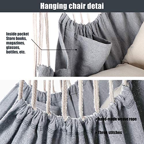 Chihee Columpio Colgante para Silla con Hamaca,2 Cojines,esparcidor Barra Duradera,Tejido de algodón Suave Silla Colgante Bolsillo Lateral Conjunto de Silla con borlas Grandes reposapiés Soporte