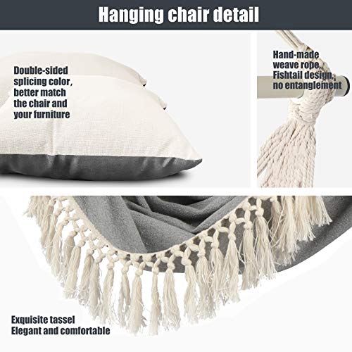 Chihee Columpio Colgante para Silla con Hamaca,2 Cojines,esparcidor Barra Duradera,Tejido de algodón Suave Silla Colgante Bolsillo Lateral Conjunto de Silla con borlas Grandes reposapiés Soporte