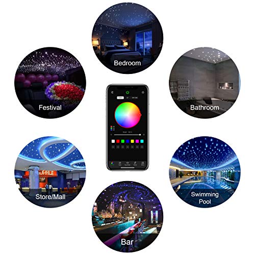 CHINLY Bluetooth 12W RGBW Twinkle LED Fibra óptica Kit de luces de techo en forma de estrella APLICACIÓN / Control remoto 450pcs * (0,75 + 1,0 + 1,5mm) * 3m para Hogar / Coche