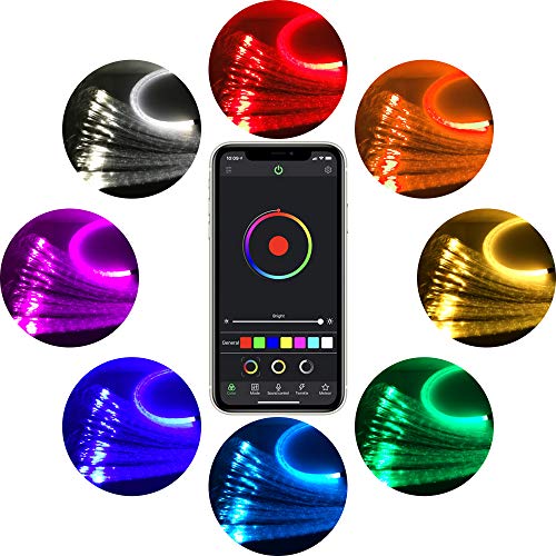 CHINLY Bluetooth 16W RGBW Kit de luz de cortina de fibra óptica, APLICACIÓN / Punto de destello remoto Iluminación de cascada Luz sensorial para niños Decoración para el hogar 300pcs 1.0mm 3m
